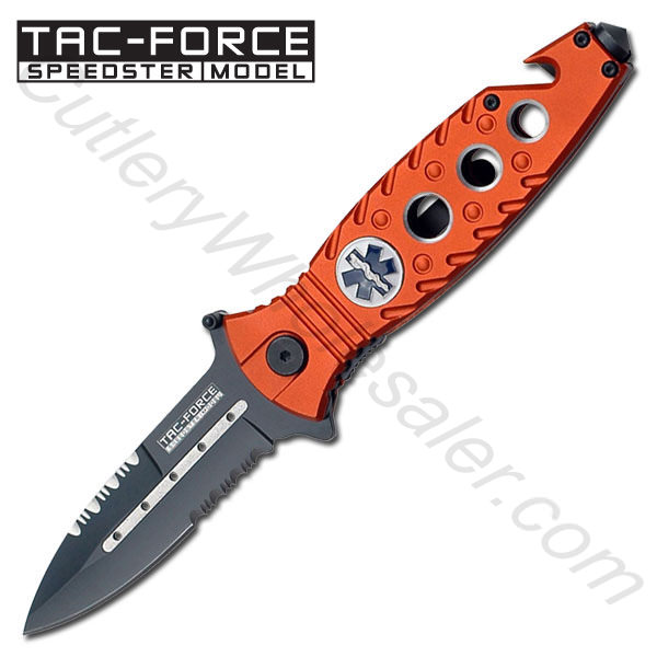 Orange Paramedic EMT Stiletto Style Spring Assisted Knife - Tophatter's Guns'N'Weapons Store Collectible Weapons - Tophatter Daily Deals