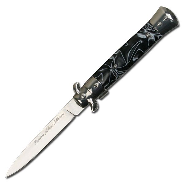 Black Marble Stiletto Blade Spring Assisted Folding Knife Collectible Weapons - Tophatter Daily Deals