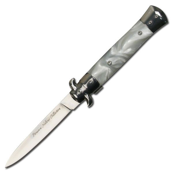 9 Inch Italian Stiletto Style Tactical Spring Assisted Open Pocket Knife White - Tophatter's Army Products & Self Defense Collectible Weapons - Tophatter Daily Deals