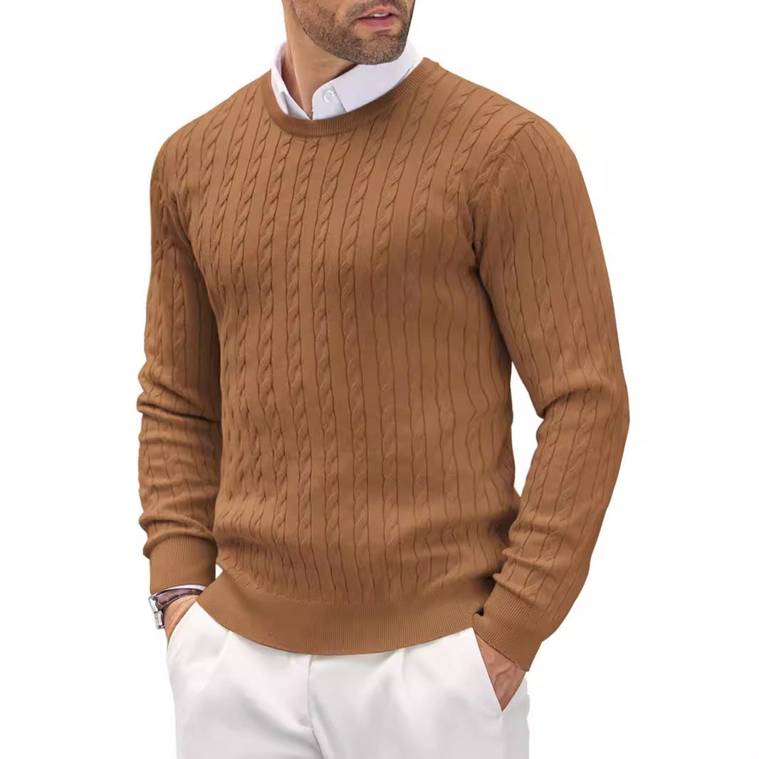 Fitted Men's Knit Sweater - Slim Cable Knit, Cotton, Casual Brown - Tophatter Daily Deals