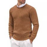Fitted Men's Knit Sweater - Slim Cable Knit, Cotton, Casual Brown - Tophatter Daily Deals