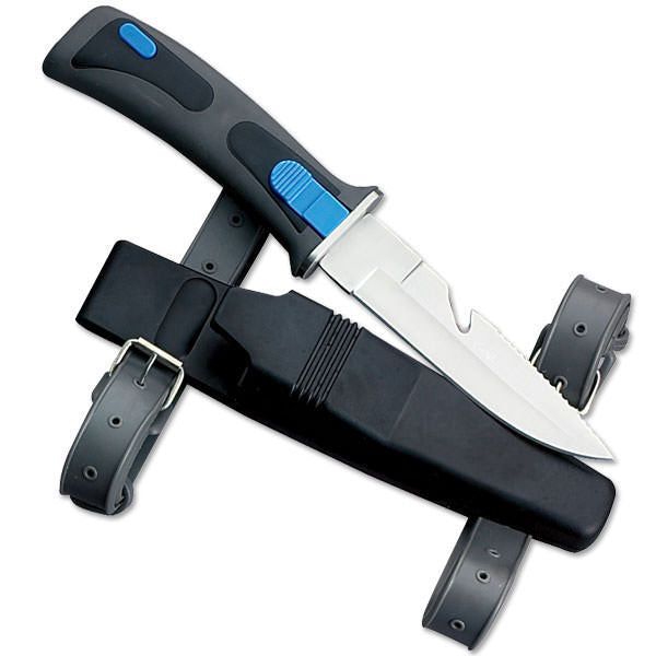 Blue Diving Knife With Drop Point Blade & Ergonomic Modded Sheath Collectible Weapons - Tophatter Daily Deals