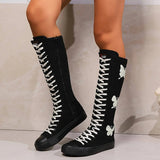 YUANBU Women's Fashion Knee-High Canvas Boots with Glow-in-the-Dark Butterfly & Luminous Shoelaces - Casual Flat Heel, Zip Closure - Tophatter Daily Deals