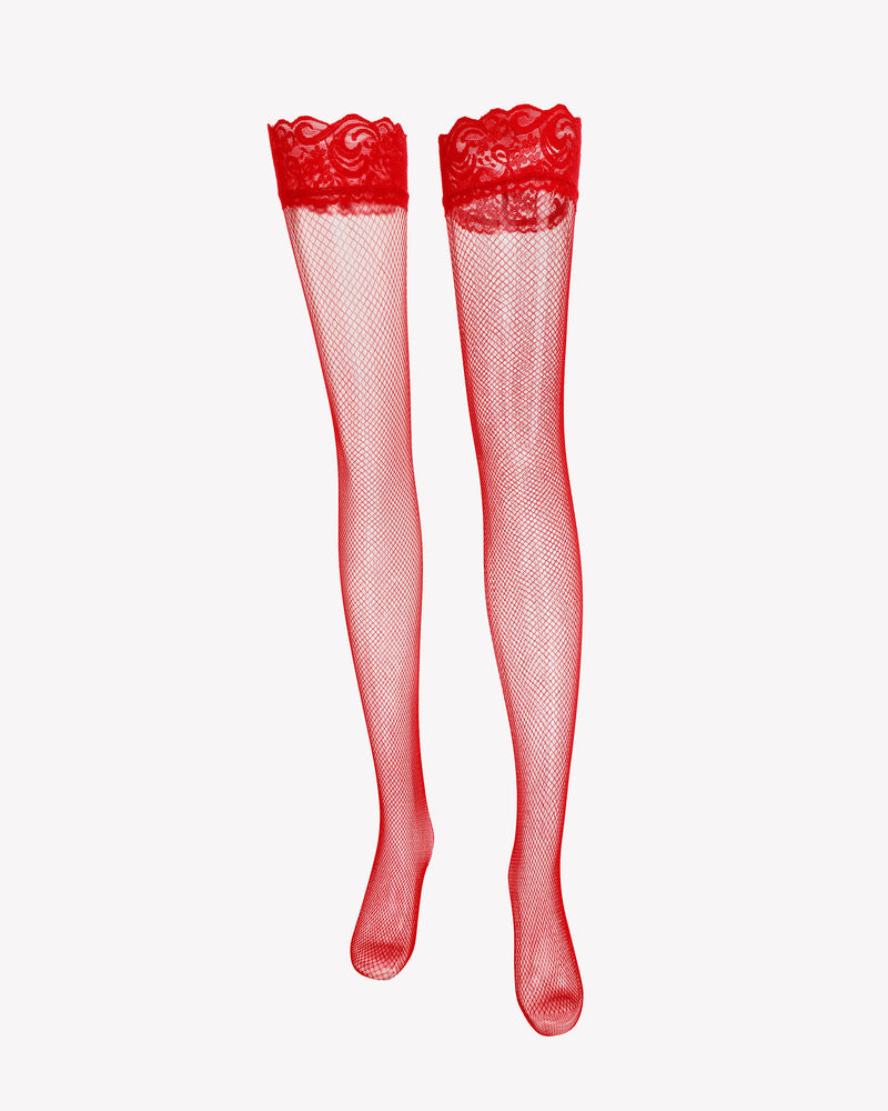 1 Pair Fishnet Tights High Stockings Red One Size Stockings - Tophatter Daily Deals