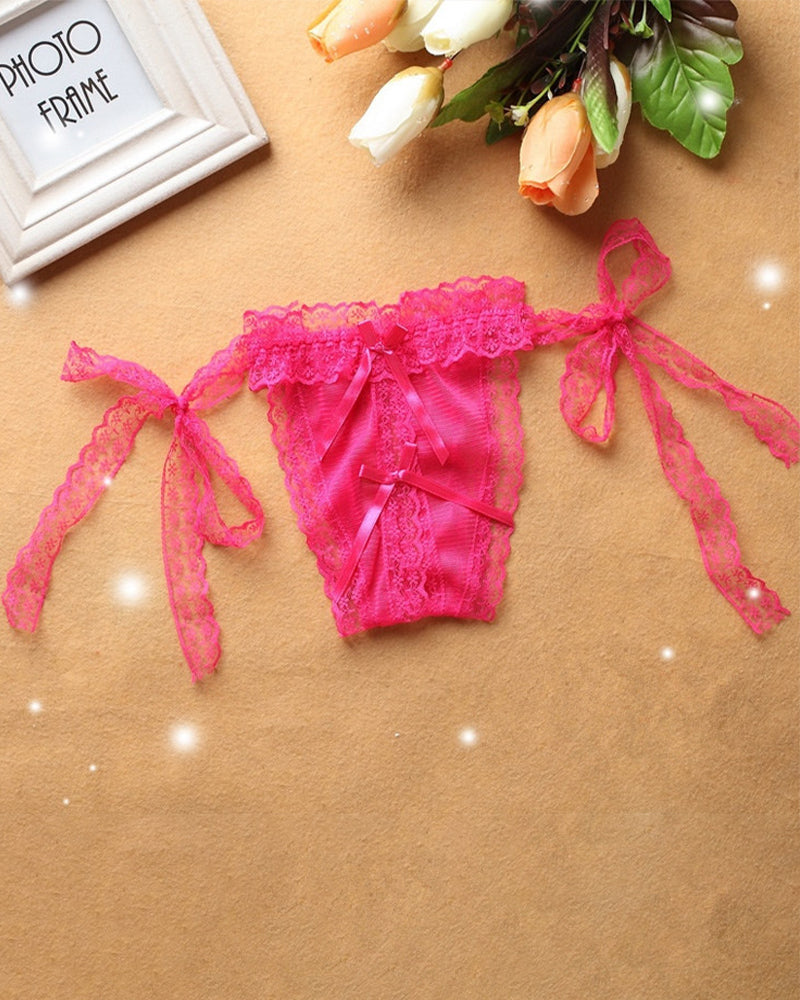 Lace-up Crotchless Thong Panty Rose Red One Size Avidlove-Panty - Tophatter Daily Deals