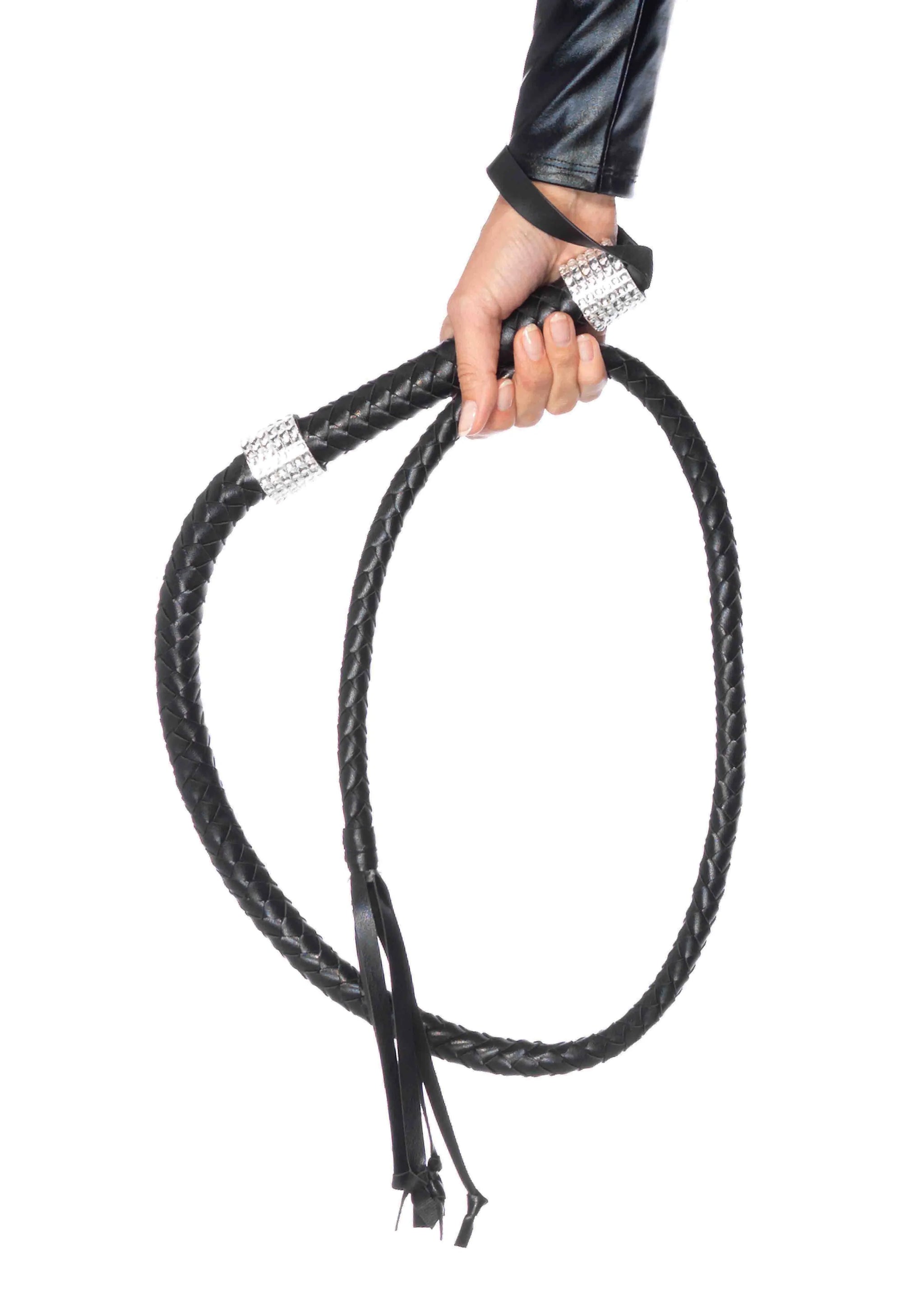 Faux Leather 54 Inch Braided Whip with Rhinestone Handle – Costume Whip > Bondage Gear > Whips & Floggers - Tophatter Daily Deals