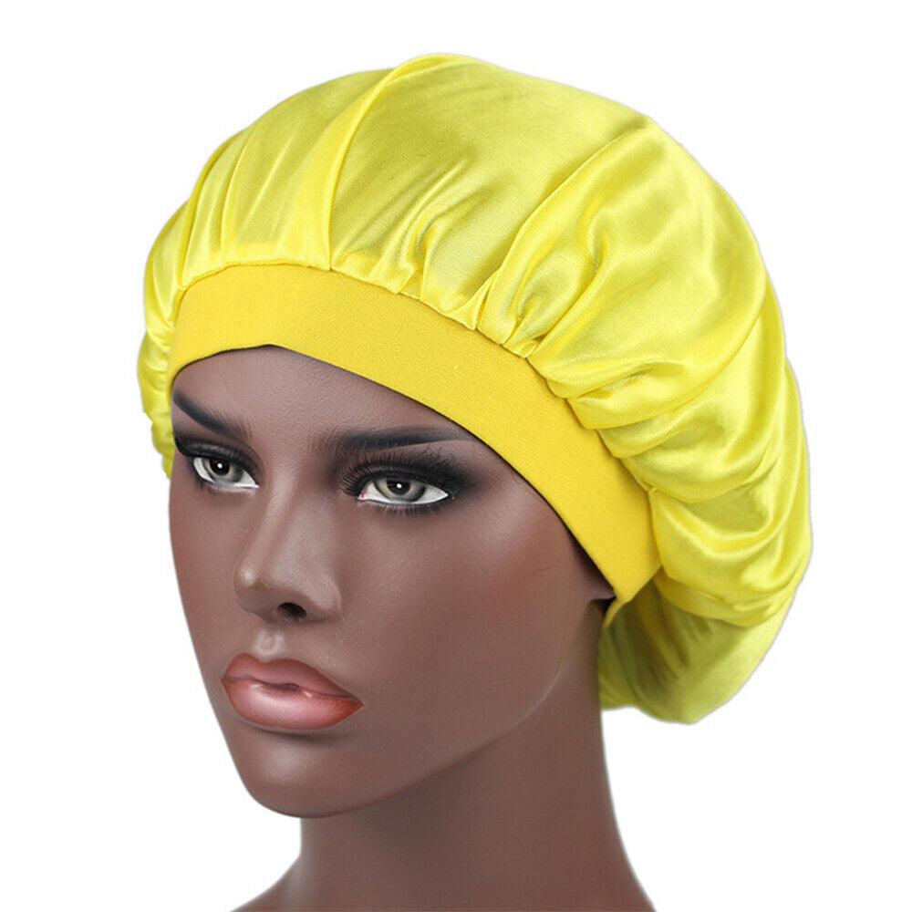 Hair Wraps for Sleeping - Bonnet Cap Long Hair Care Hat Woman Silk Satin Protection Night Head Turban Wrap Yellow Hair Care - Tophatter Daily Deals