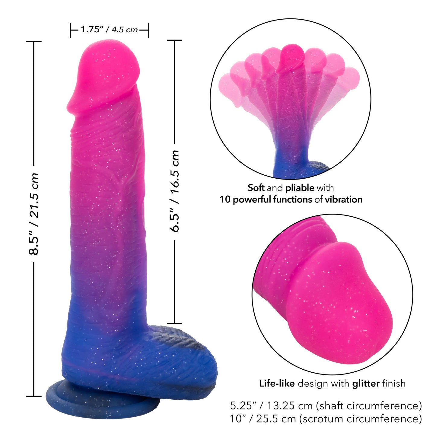 Naughty Bits Ombré Hombre XL Vibrating Dildo in Pink and Blue with Glitter Finish > Vibrators > Realistic Vibrators - Tophatter Daily Deals
