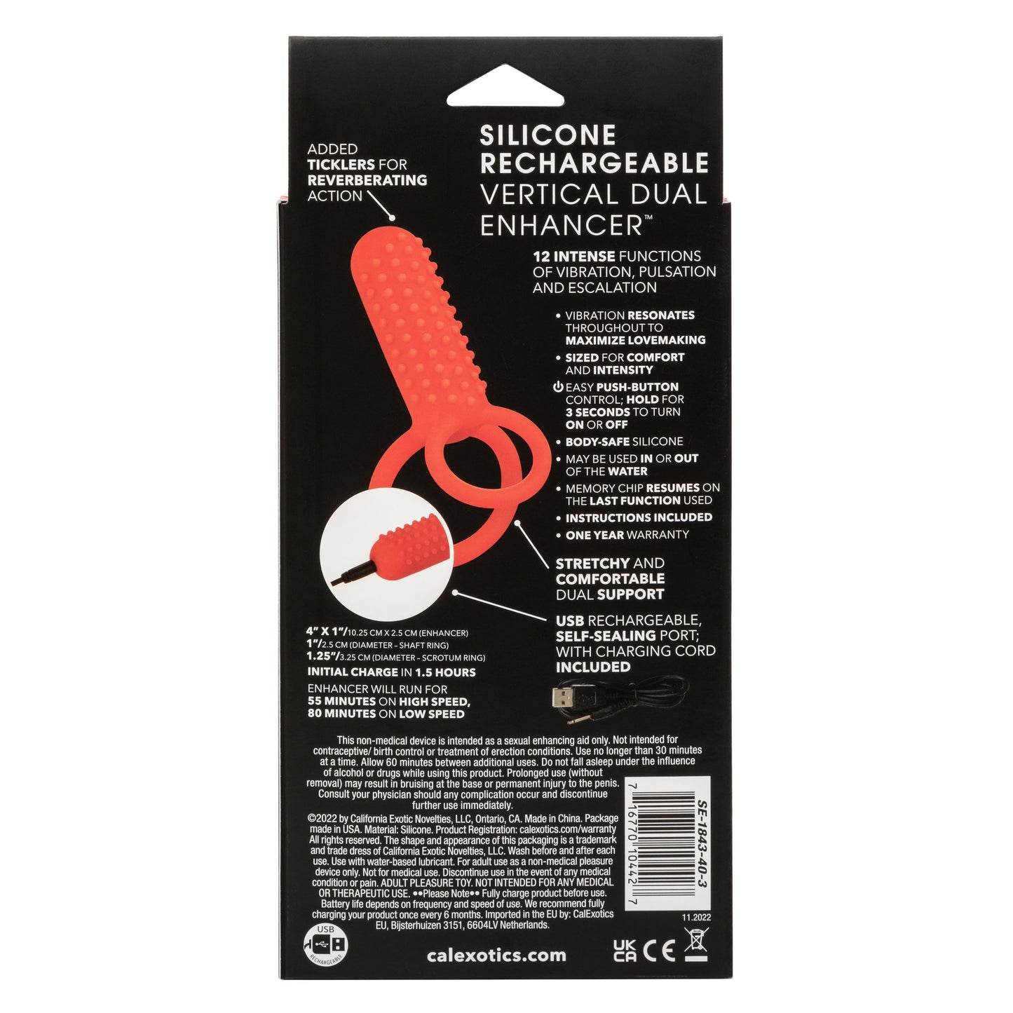 CalExotics Silicone Vertical Dual Enhancer Red Waterproof with 12 Intense Vibration Functions > Cock Ring > Vibrating - Tophatter Daily Deals