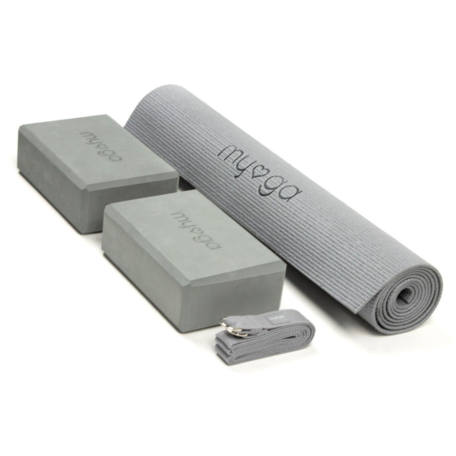 Yoga Equipment for Beginners - Yoga Starter Set Yoga Mat, 2 Yoga Blocks and Yoga Strap Grey Yoga & Pilates Blocks - Tophatter Daily Deals