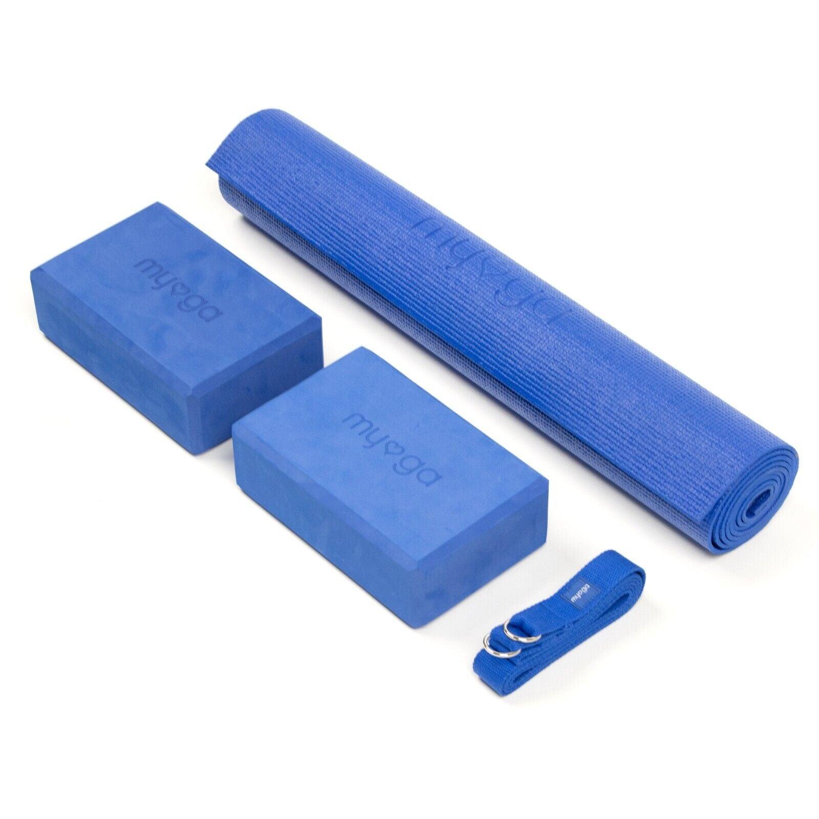 Yoga Equipment for Beginners - Yoga Starter Set Yoga Mat, 2 Yoga Blocks and Yoga Strap Blue Yoga & Pilates Blocks - Tophatter Daily Deals