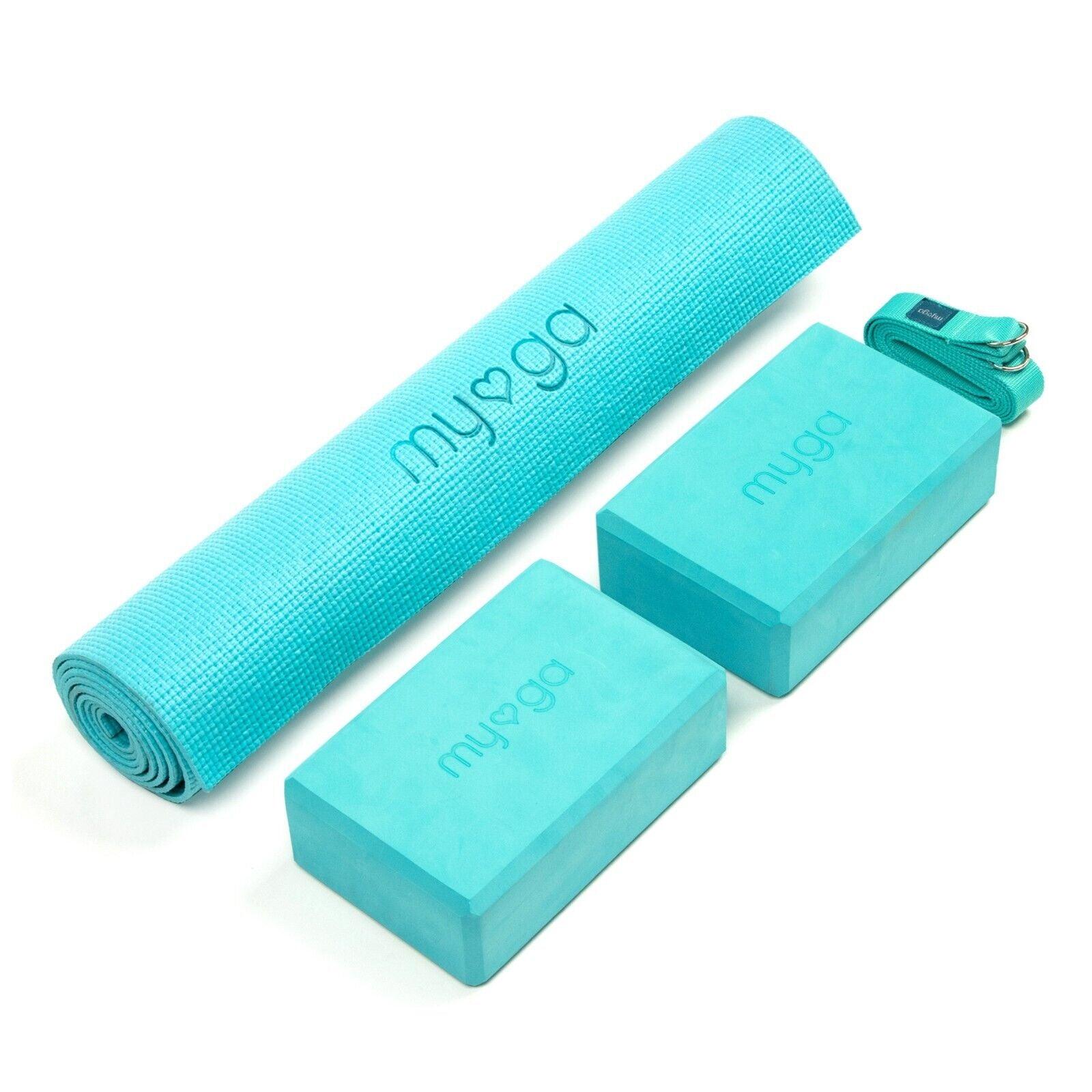 Yoga Equipment for Beginners - Yoga Starter Set Yoga Mat, 2 Yoga Blocks and Yoga Strap Turquoise Yoga & Pilates Blocks - Tophatter Daily Deals