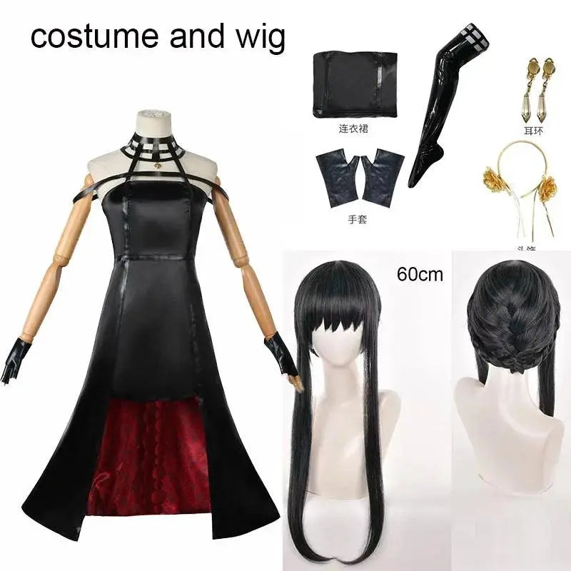 Yor Forger Cosplay costume Headband Elastic Thigh Stockings Tights Highs Wig Earrings Yor Forger dress full set for Comic Con - Tophatter Daily Deals