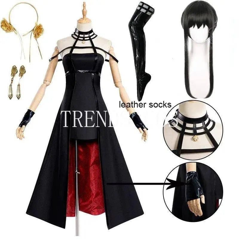 Yor Forger Cosplay costume Headband Elastic Thigh Stockings Tights Highs Wig Earrings Yor Forger dress full set for Comic Con - Tophatter Daily Deals