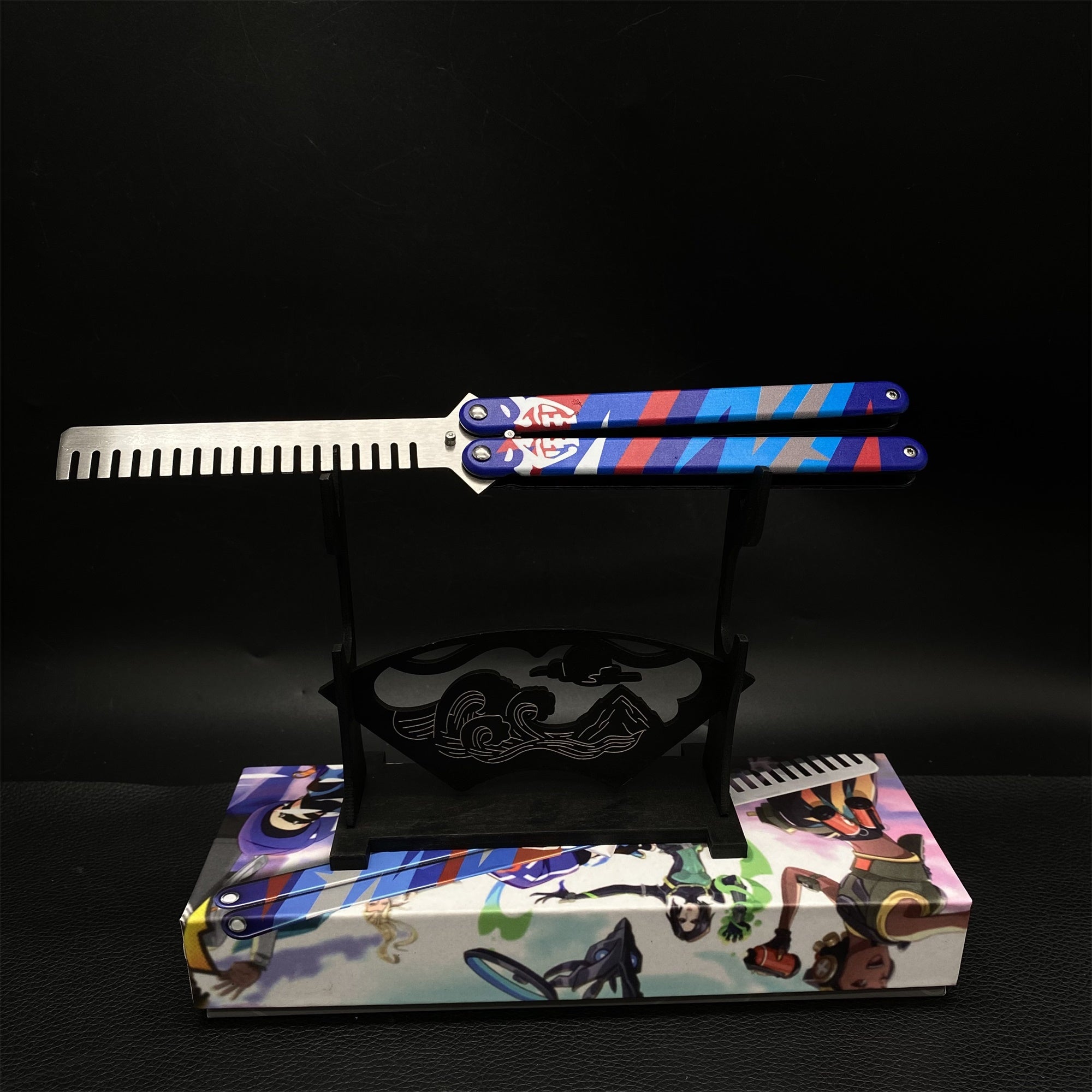 Blunt Blade Stainless Steel Yoru Comb Balisong Butterfly Trainer With Wooden Stand - Tophatter Daily Deals
