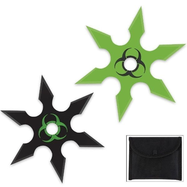 Biohazard Throwing Star Set Green & Black Zombie Shuriken 6 Point - 2PC 2PC Set - BOTH Knife-Star - Tophatter Daily Deals