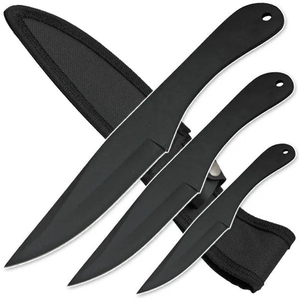 3pc Stainless Steel Throwing Knives with Sheath - Black - Tophatter Daily Deals