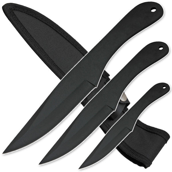3pc Stainless Steel Throwing Knives with Sheath - Black - TOPHATTER'S ARMORY DEALS Collectible Weapons - Tophatter Daily Deals