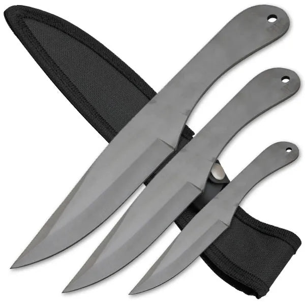 3pc Stainless Steel Throwing Knives with Sheath - Silver - Tophatter Daily Deals