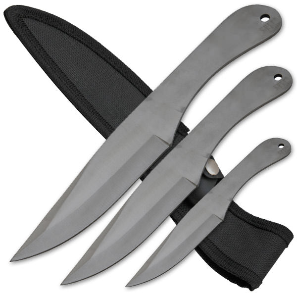 3pc Stainless Steel Throwing Knives with Sheath - Silver - TOPHATTER'S ARMORY DEALS Collectible Weapons - Tophatter Daily Deals