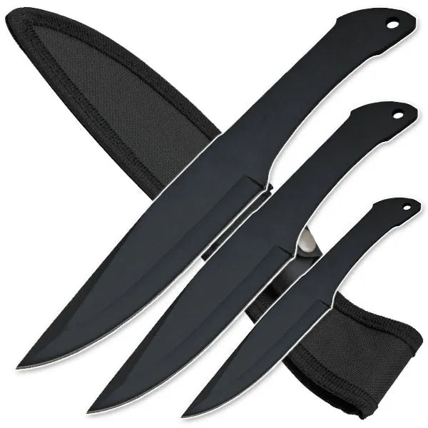3pc Black Stainless Steel Throwers with Sheath - Tophatter Daily Deals