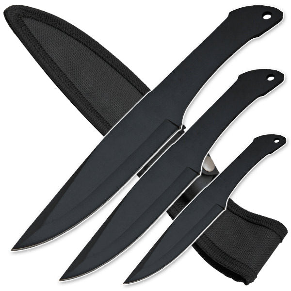 3pc Black Stainless Steel Throwers with Sheath - TOPHATTER'S ARMORY DEALS Collectible Weapons - Tophatter Daily Deals