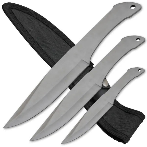 3pc Silver Stainless Steel Throwers with Sheath - Tophatter Daily Deals