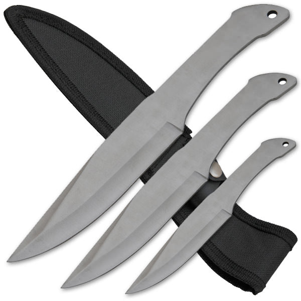 3pc Silver Stainless Steel Throwers with Sheath - TOPHATTER'S ARMORY DEALS Collectible Weapons - Tophatter Daily Deals