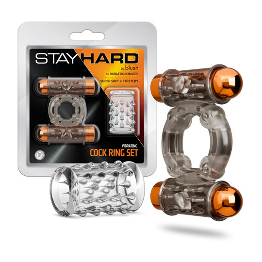 Stay Hard Vibrating Cock Ring Set With Dual Bullets Textured Sheath - Cock Ring Set > Cock Ring > Sets - Tophatter Daily Deals