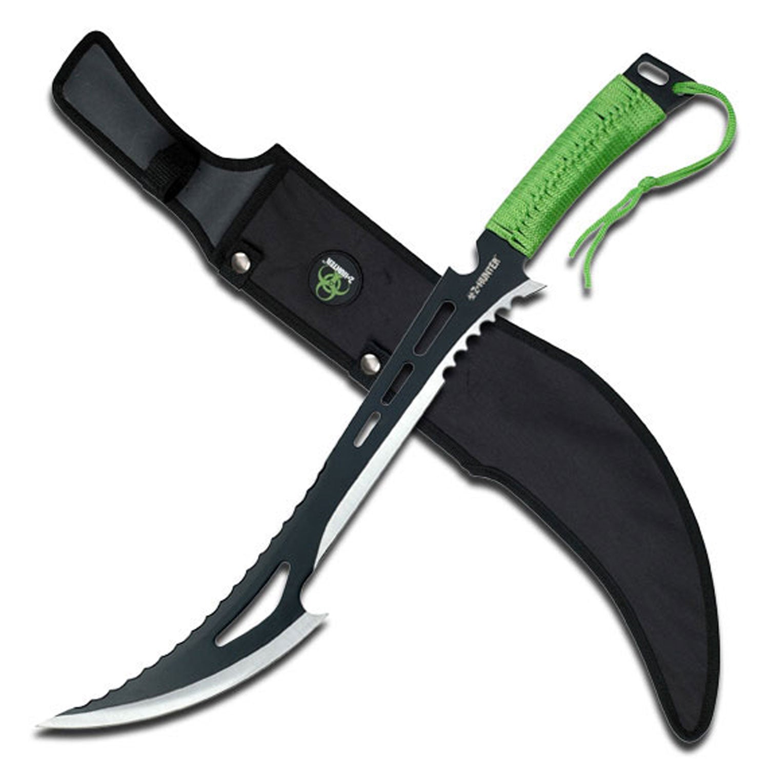 24" FULL TANG Tactical Survival Zombie MACHETE w/ Sheath Knife Sword Green Handle Knife-Machete - Tophatter Daily Deals