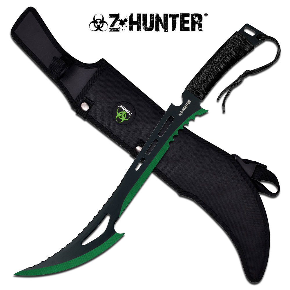 24" FULL TANG Tactical Survival Zombie MACHETE w/ Sheath Knife Sword Black Handle Knife-Machete - Tophatter Daily Deals