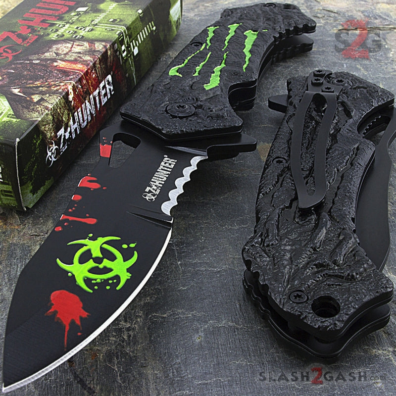Zombie Hunter Bio Hazard Monster Claw A/O Knife - Green Knife-Assist - Tophatter Daily Deals