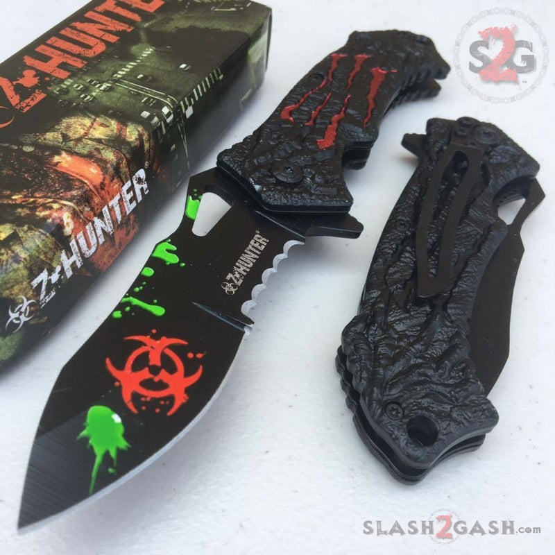 Zombie Hunter Bio Hazard Monster Claw A/O Knife - Red Knife-Assist - Tophatter Daily Deals
