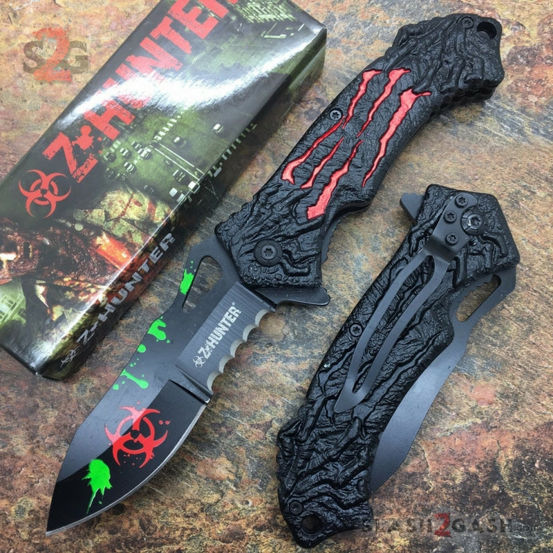 Zombie Hunter Bio Hazard Monster Claw A/O Knife - Red Knife-Assist - Tophatter Daily Deals