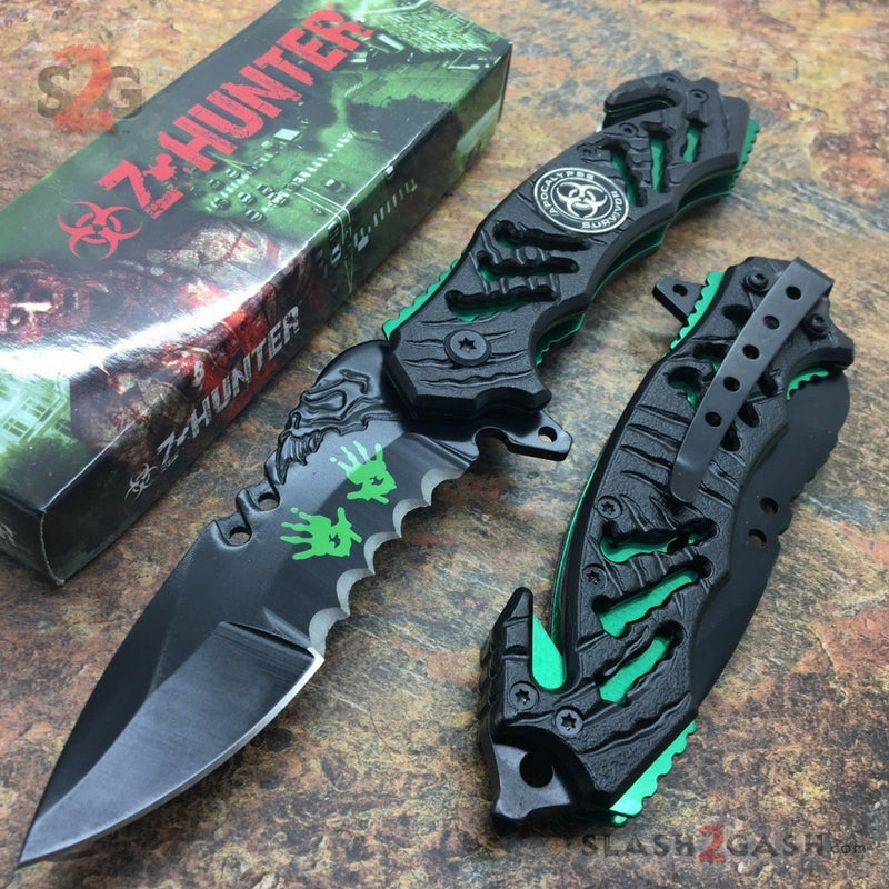 Zombie Bio Hazard Apocalypse Survivor Rescue Knife - Green Knife-Assist - Tophatter Daily Deals