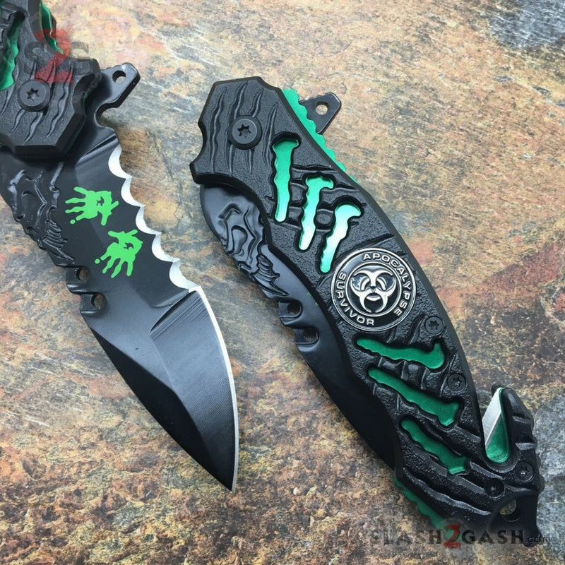 Zombie Bio Hazard Apocalypse Survivor Rescue Knife - Green Knife-Assist - Tophatter Daily Deals