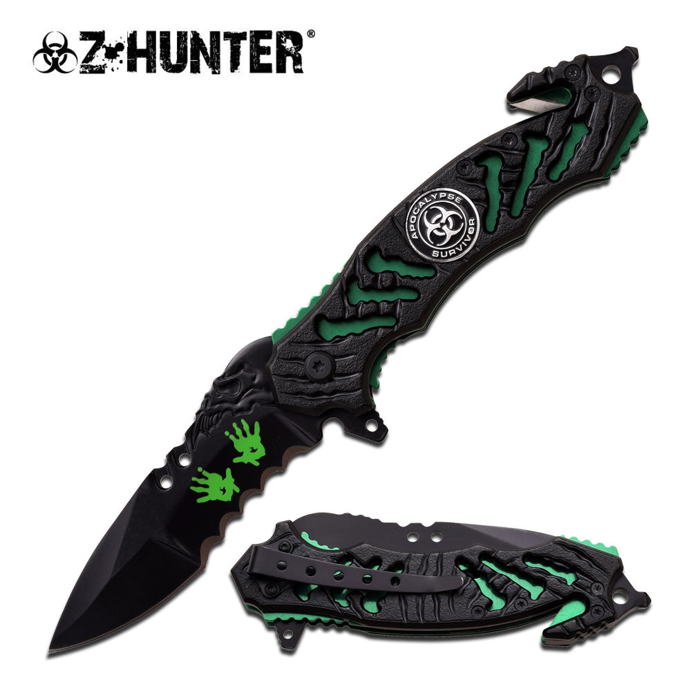 Zombie Bio Hazard Apocalypse Survivor Rescue Knife - Green Zombie Hunter - Green Knife-Assist - Tophatter Daily Deals