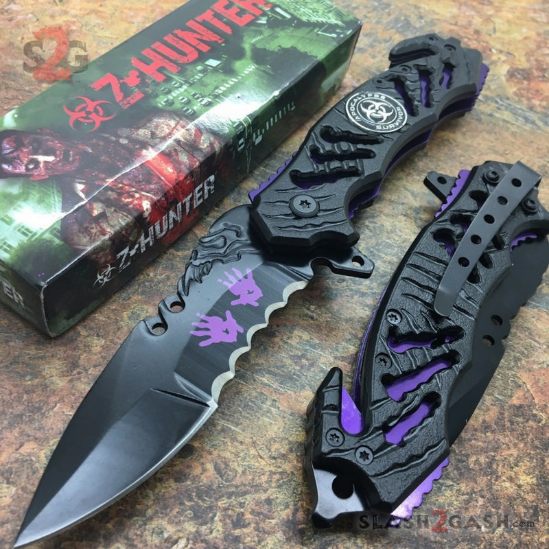 Zombie Bio Hazard Apocalypse Survivor Rescue Knife - Purple Knife-Assist - Tophatter Daily Deals