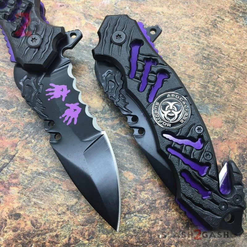 Zombie Bio Hazard Apocalypse Survivor Rescue Knife - Purple Knife-Assist - Tophatter Daily Deals