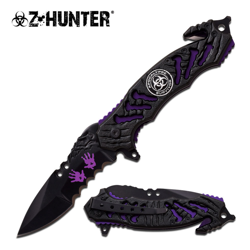 Zombie Bio Hazard Apocalypse Survivor Rescue Knife - Purple Zombie Hunter - Purple Knife-Assist - Tophatter Daily Deals
