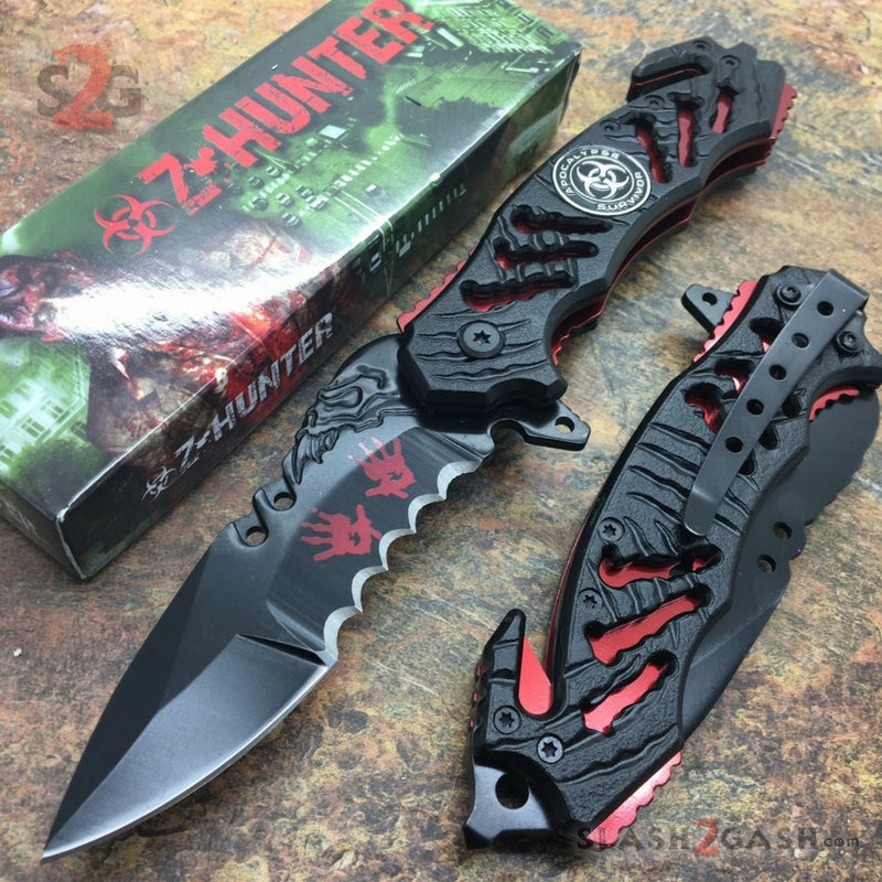 Zombie Bio Hazard Apocalypse Survivor Rescue Knife - Blood Red Knife-Assist - Tophatter Daily Deals
