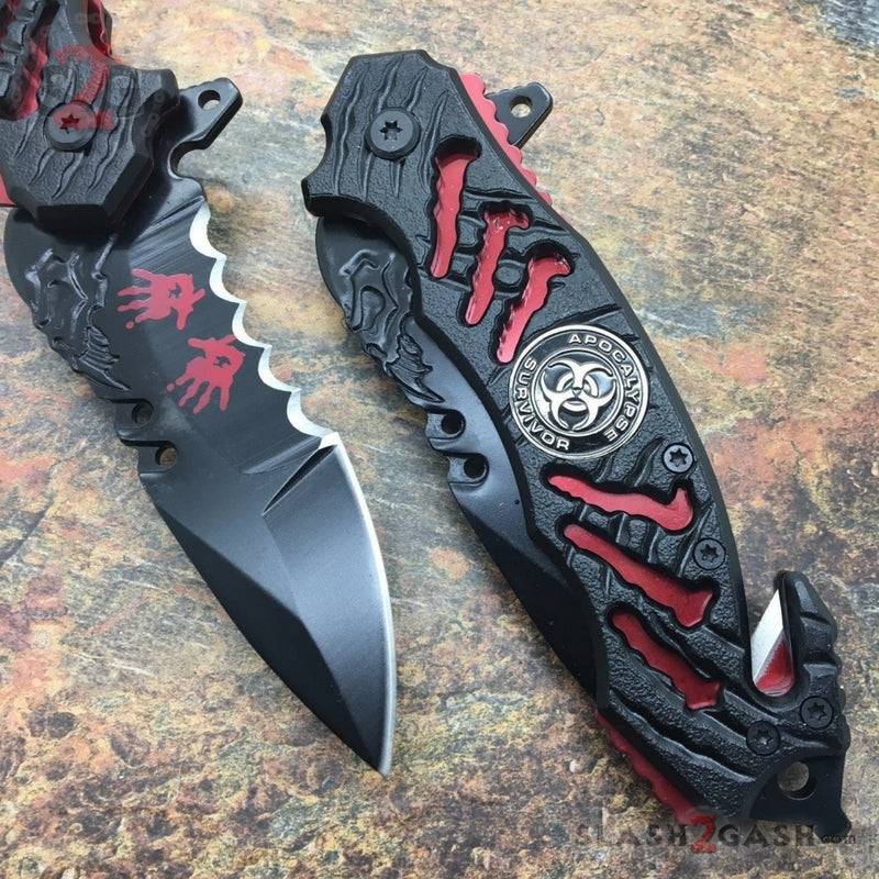 Zombie Bio Hazard Apocalypse Survivor Rescue Knife - Blood Red Knife-Assist - Tophatter Daily Deals