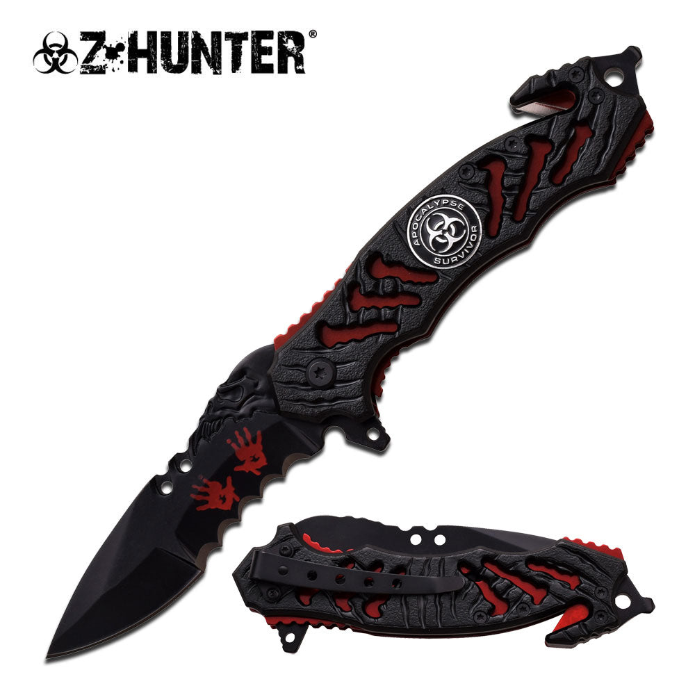 Zombie Bio Hazard Apocalypse Survivor Rescue Knife - Blood Red Zombie Hunter - Blood Red Knife-Assist - Tophatter Daily Deals
