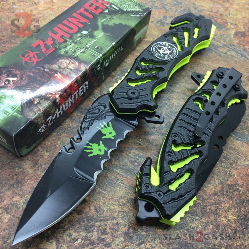 Zombie Bio Hazard Apocalypse Survivor Rescue Knife - Neon Green Knife-Assist - Tophatter Daily Deals