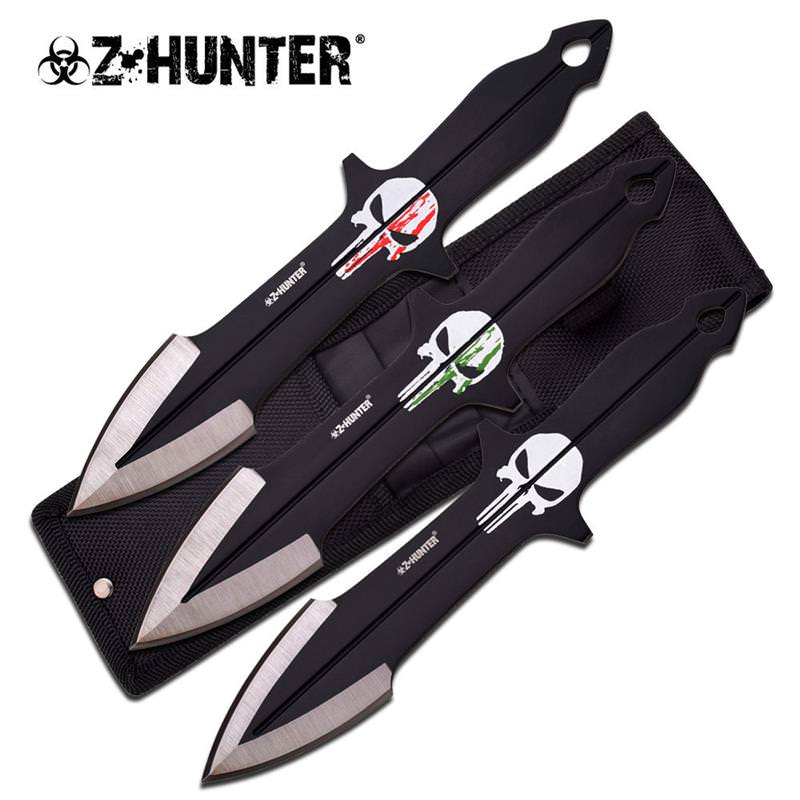 Punisher Skulls 3 Piece Throwing Knife Set With Sheath - Tophatter's Guns'N'Weapons Store Collectible Weapons - Tophatter Daily Deals
