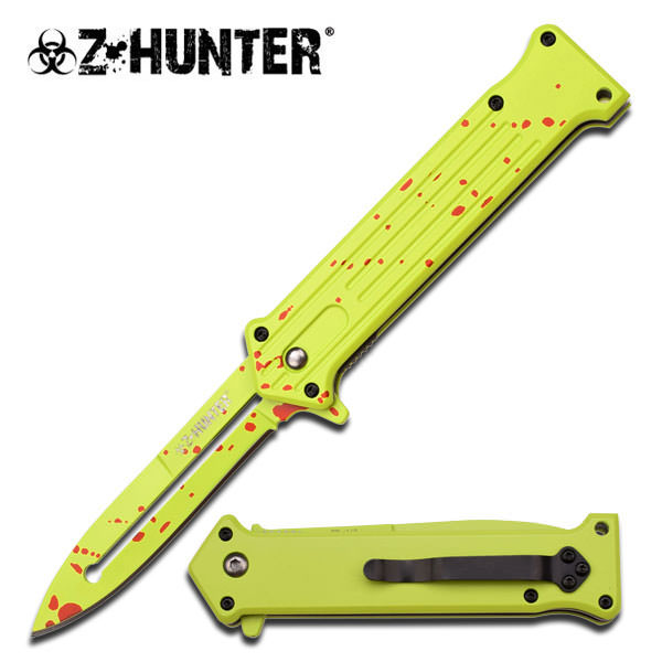 Joker Zombie Yellow Spring Assisted Folding Pokcet Knife Red Blood Spots - Tophatter's Guns'N'Weapons Store Collectible Weapons - Tophatter Daily Deals