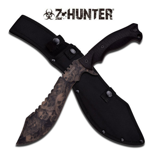 15" Fixed Blade Tan Kukri Machete Knife With Skull Printed Blade - Tophatter's Guns'N'Weapons Store Collectible Weapons - Tophatter Daily Deals