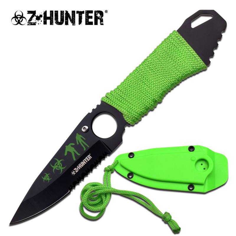 7 Inch Stainless Steel Neck Knife With Green Paracord Wrapped Handle Collectible Weapons - Tophatter Daily Deals