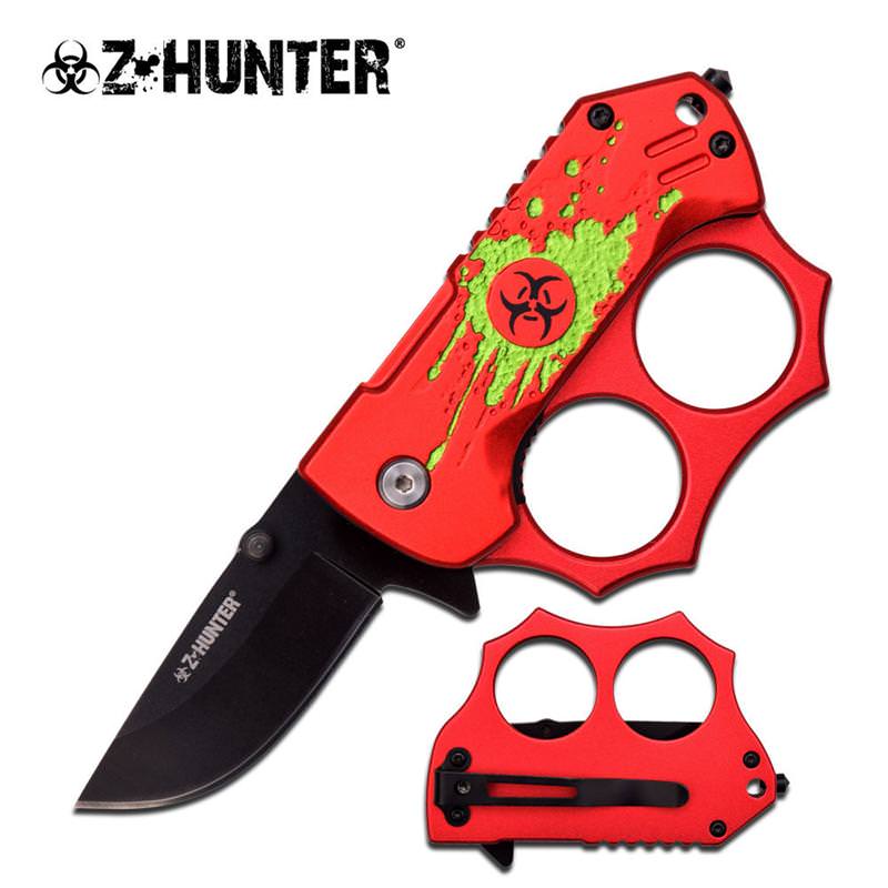 Small Red Zombie Spring Assisted Folding Knife Mini Knuckle Finger Guard Collectible Weapons - Tophatter Daily Deals