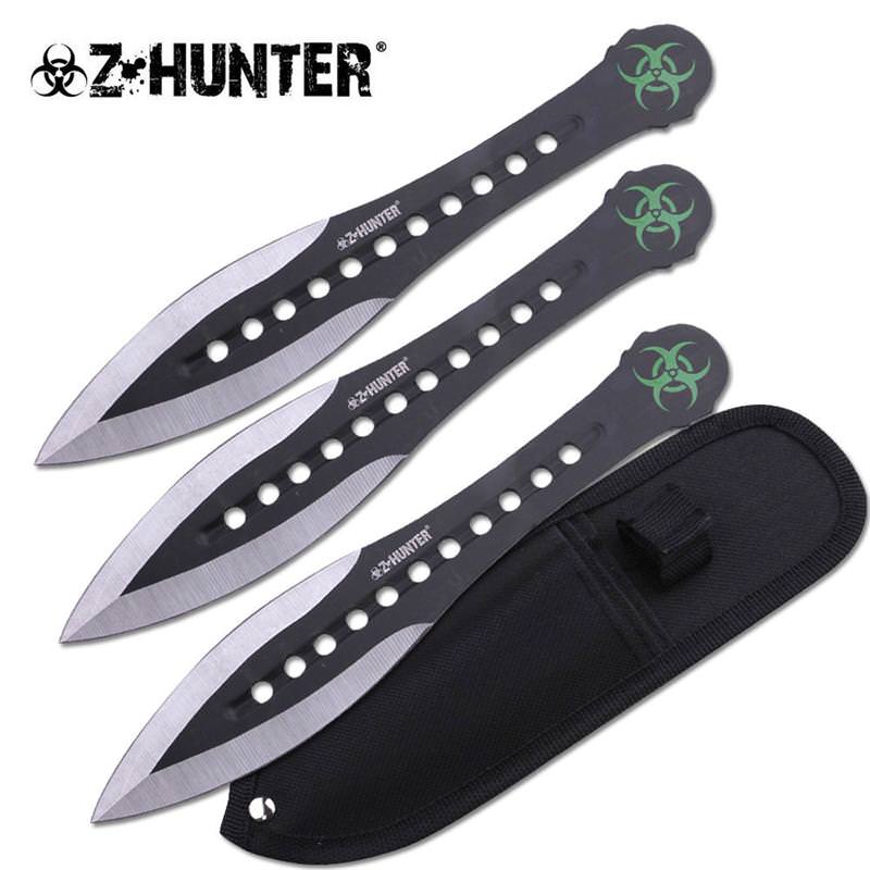 7.5" Black 3pc Set Tactical Combat Zombie Throwing Set With Sheath - Tophatter's Guns'N'Weapons Store Collectible Weapons - Tophatter Daily Deals